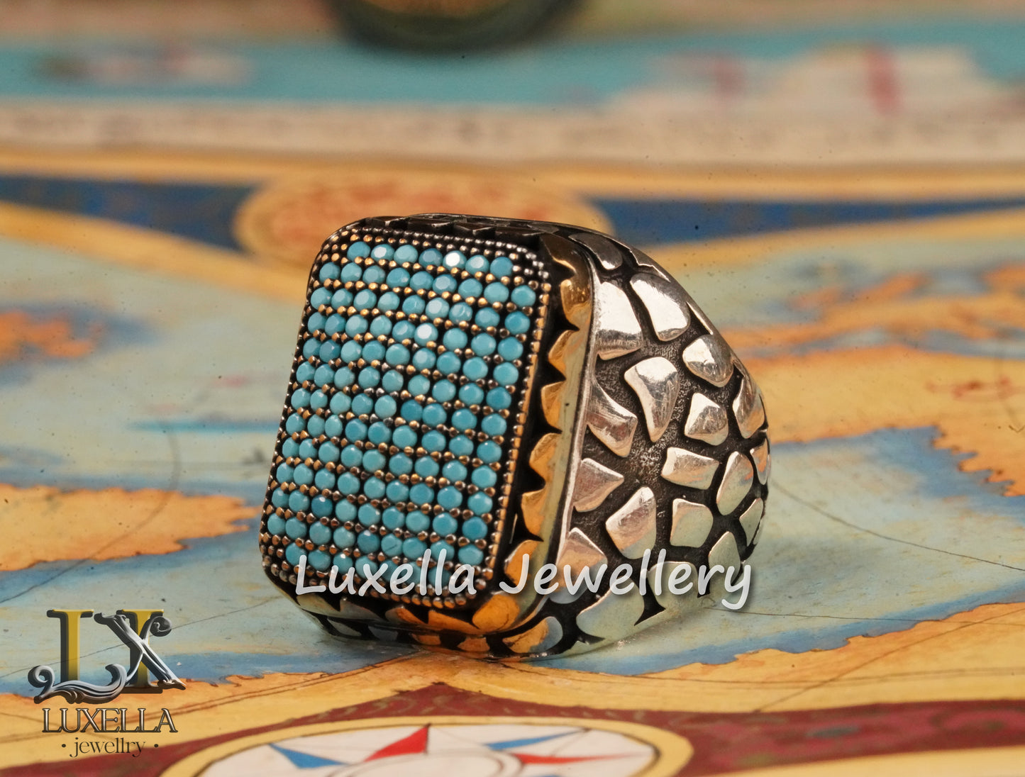 Sterling Silver Turquoise Men's Ring - Handcrafted Statement Jewelry for Men