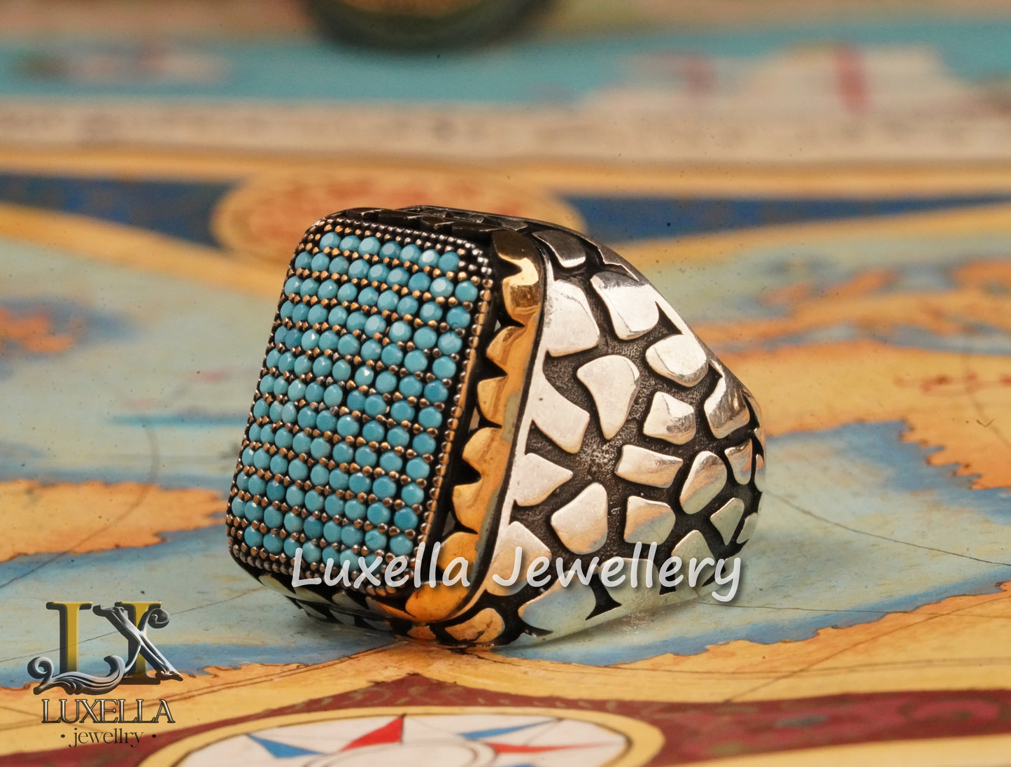 Sterling Silver Turquoise Men's Ring - Handcrafted Statement Jewelry for Men