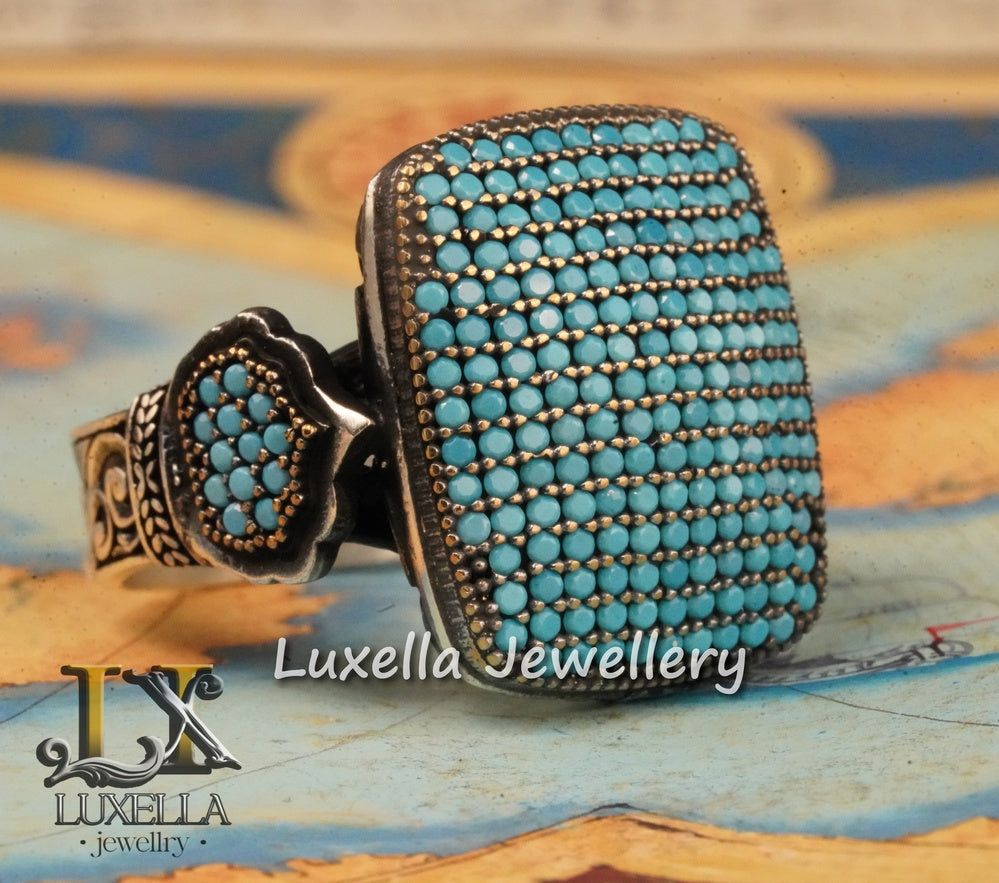 Sterling Silver Turquoise Men's Ring - Handcrafted Statement Jewelry for Men