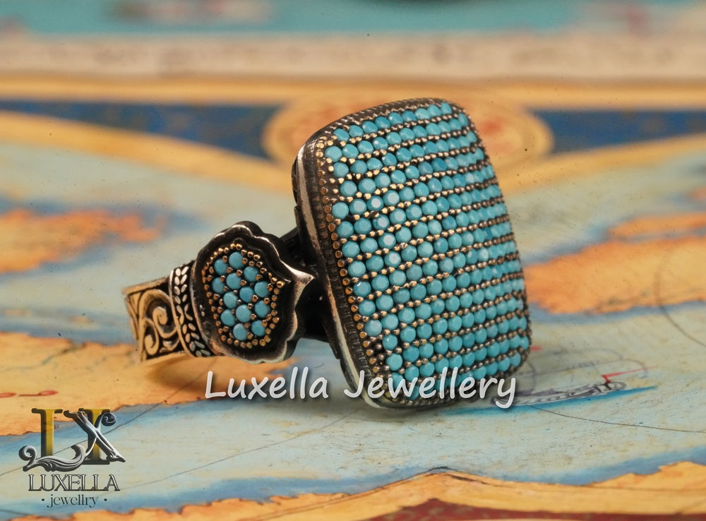 Sterling Silver Turquoise Men's Ring - Handcrafted Statement Jewelry for Men