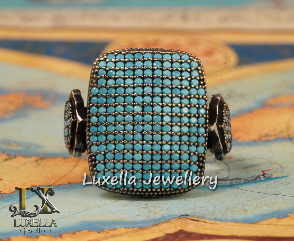 Sterling Silver Turquoise Men's Ring - Handcrafted Statement Jewelry for Men