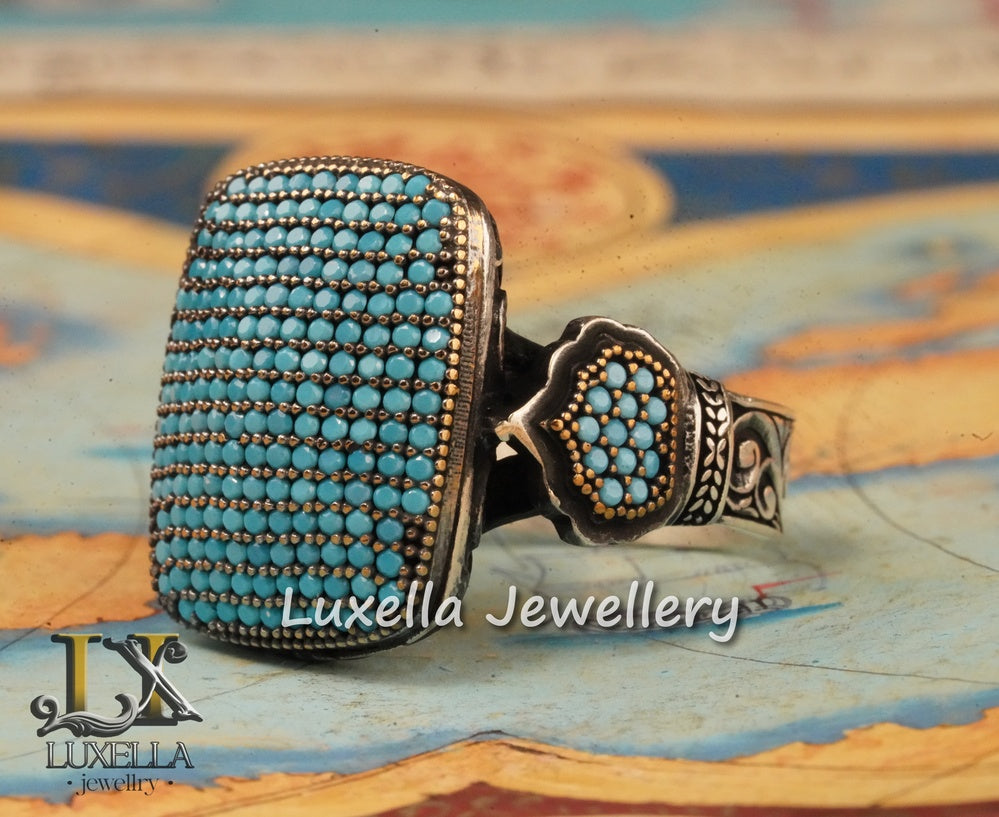 Sterling Silver Turquoise Men's Ring - Handcrafted Statement Jewelry for Men