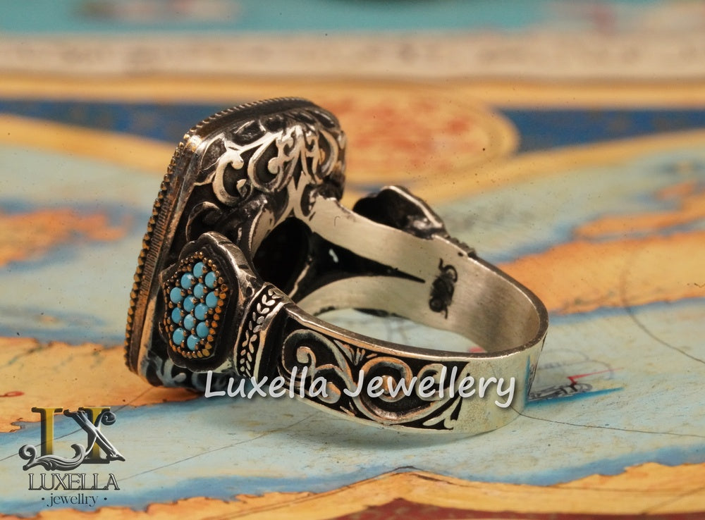 Sterling Silver Turquoise Men's Ring - Handcrafted Statement Jewelry for Men