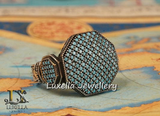 Sterling Silver Turquoise Men's Ring - Handcrafted Statement Jewelry for Men