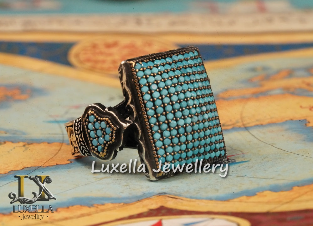 Sterling Silver Turquoise Men's Ring - Handcrafted Statement Jewelry for Men