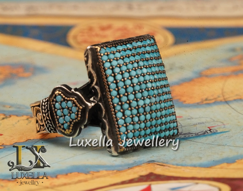 Sterling Silver Turquoise Men's Ring - Handcrafted Statement Jewelry for Men