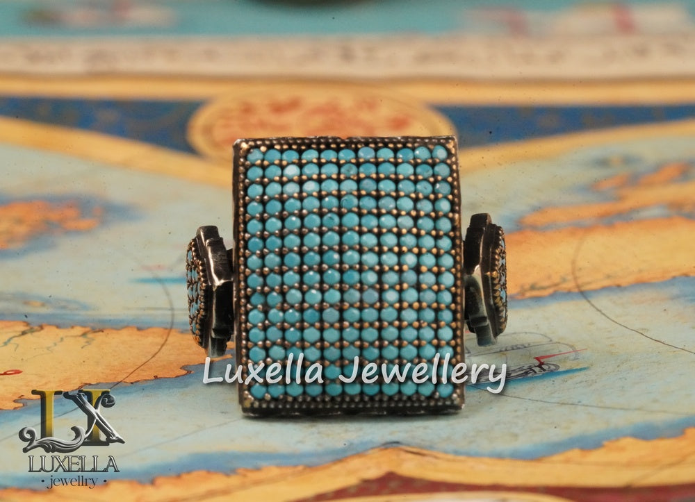 Sterling Silver Turquoise Men's Ring - Handcrafted Statement Jewelry for Men