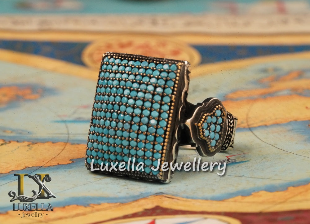 Sterling Silver Turquoise Men's Ring - Handcrafted Statement Jewelry for Men