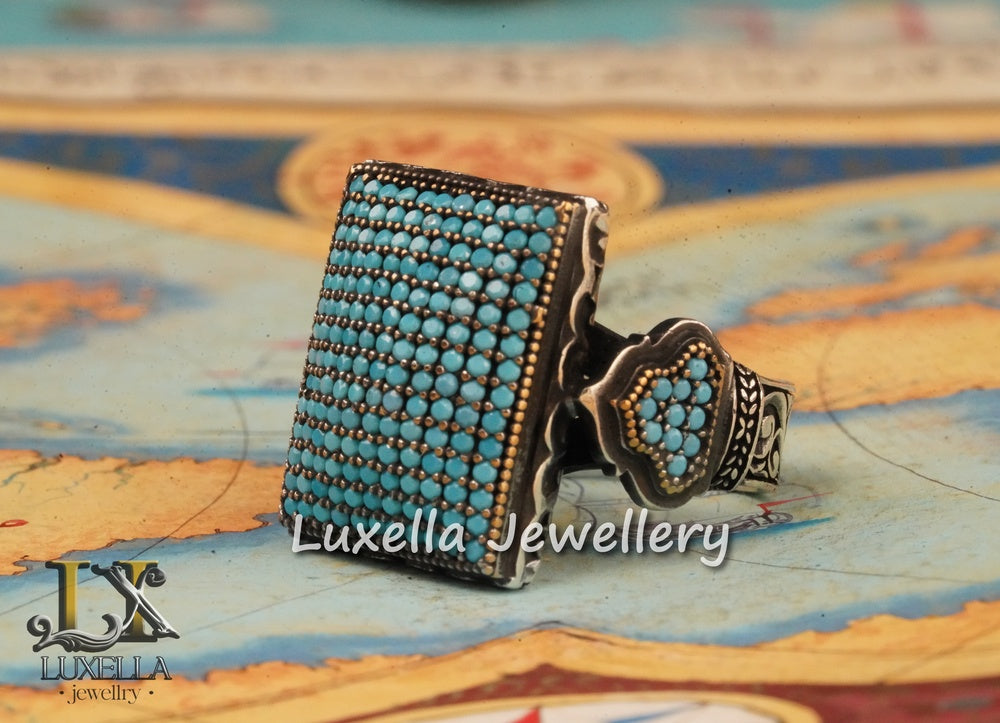 Sterling Silver Turquoise Men's Ring - Handcrafted Statement Jewelry for Men