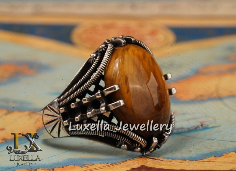 Sterling Silver Tiger's Eye Men's Ring - Handcrafted Unique Silver Ring for Men