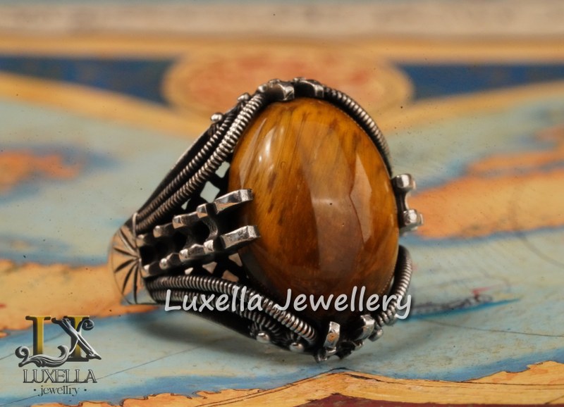 Sterling Silver Tiger's Eye Men's Ring - Handcrafted Unique Silver Ring for Men