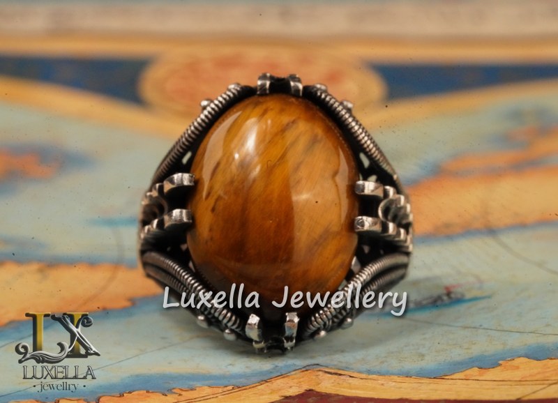 Sterling Silver Tiger's Eye Men's Ring - Handcrafted Unique Silver Ring for Men