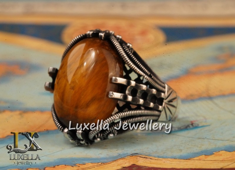 Sterling Silver Tiger's Eye Men's Ring - Handcrafted Unique Silver Ring for Men