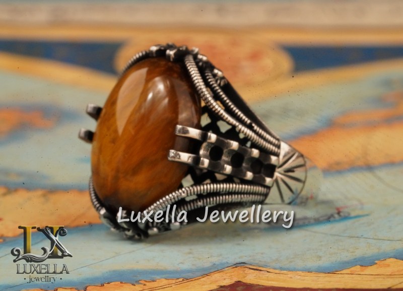 Sterling Silver Tiger's Eye Men's Ring - Handcrafted Unique Silver Ring for Men