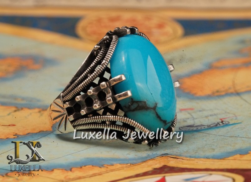 Sterling Silver Turquoise Men's Ring - Handcrafted Statement Jewelry for Men