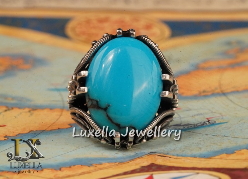 Sterling Silver Turquoise Men's Ring - Handcrafted Statement Jewelry for Men