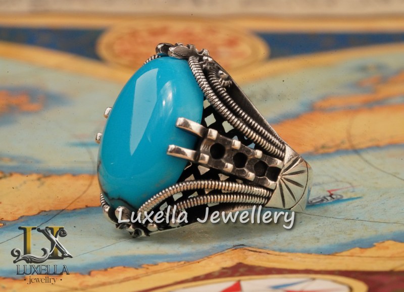 Sterling Silver Turquoise Men's Ring - Handcrafted Statement Jewelry for Men