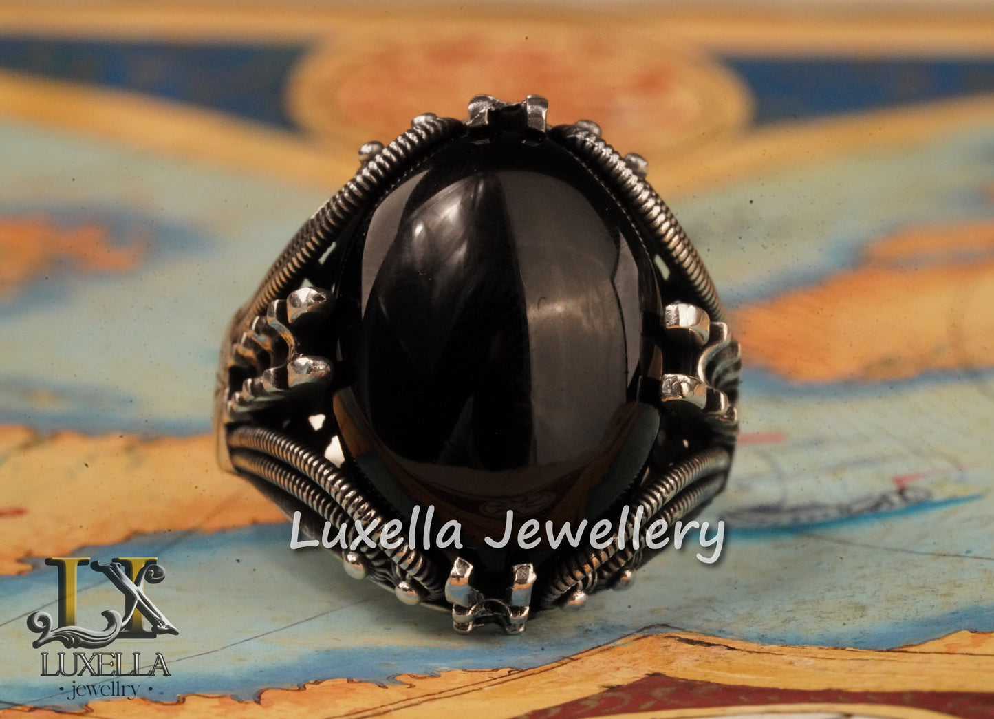 Sterling Silver 925 Onyx Men's Ring -Unique Handmade Men's Ring - Men's Onyx Ring