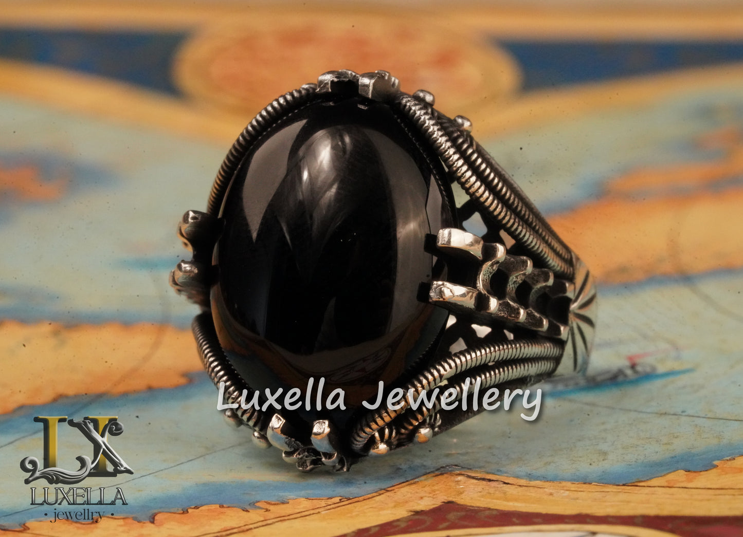 Sterling Silver 925 Onyx Men's Ring -Unique Handmade Men's Ring - Men's Onyx Ring