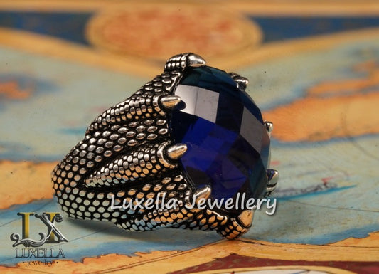 Sterling Silver Sapphire Men's Ring - Handcrafted Ring for Men