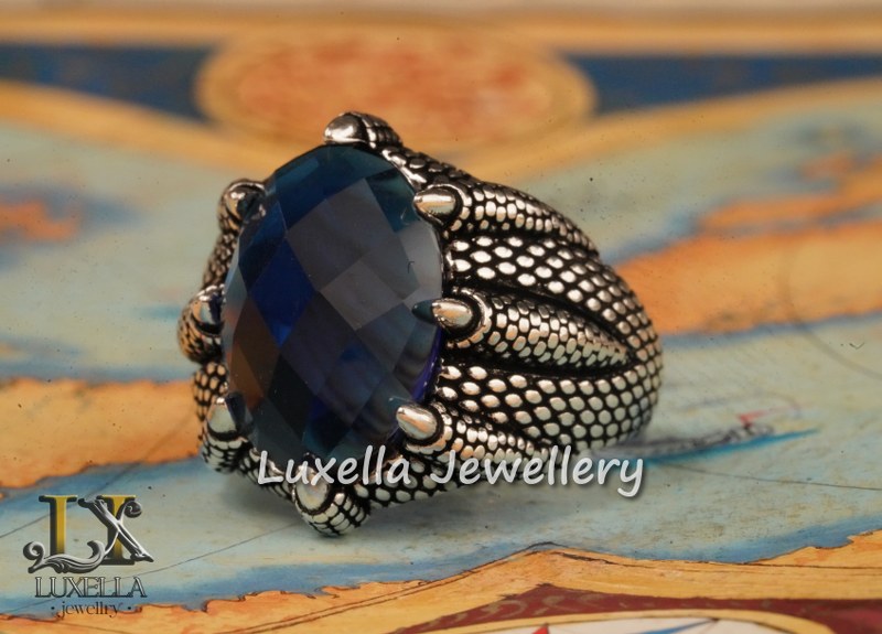 Sterling Silver Sapphire Men's Ring - Handcrafted Ring for Men