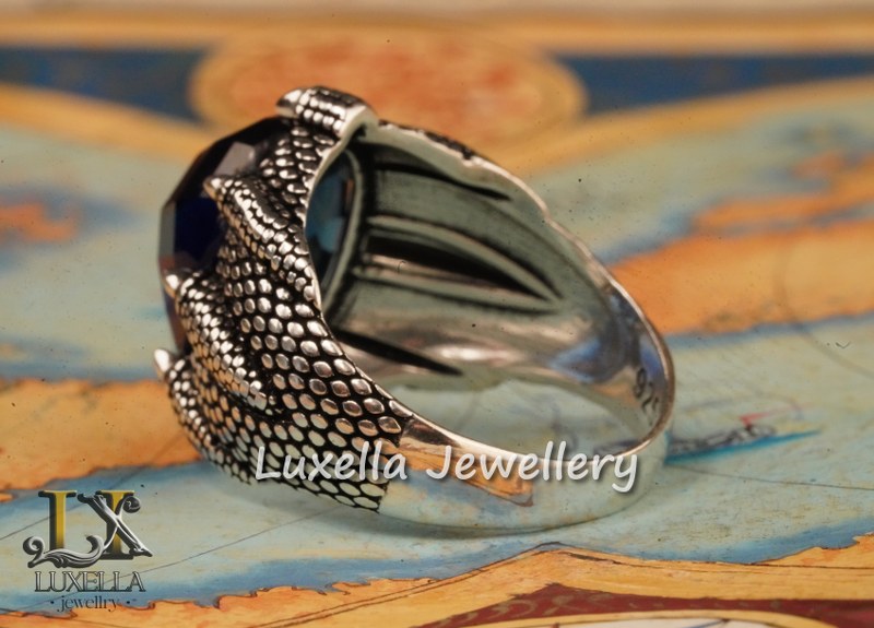 Sterling Silver Sapphire Men's Ring - Handcrafted Ring for Men