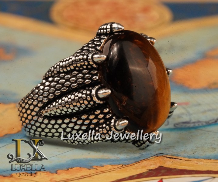 Sterling Silver Tiger's Eye Men's Ring - Handcrafted Unique Silver Ring for Men