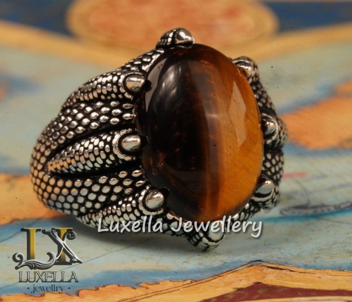 Sterling Silver Tiger's Eye Men's Ring - Handcrafted Unique Silver Ring for Men