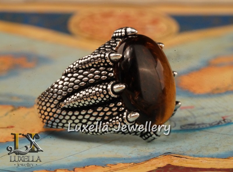 Sterling Silver Tiger's Eye Men's Ring - Handcrafted Unique Silver Ring for Men