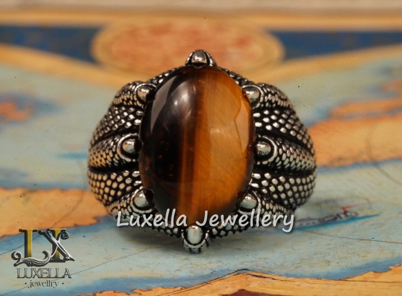 Sterling Silver Tiger's Eye Men's Ring - Handcrafted Unique Silver Ring for Men