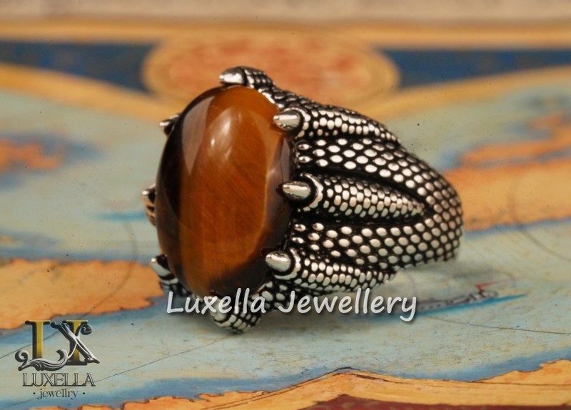 Sterling Silver Tiger's Eye Men's Ring - Handcrafted Unique Silver Ring for Men