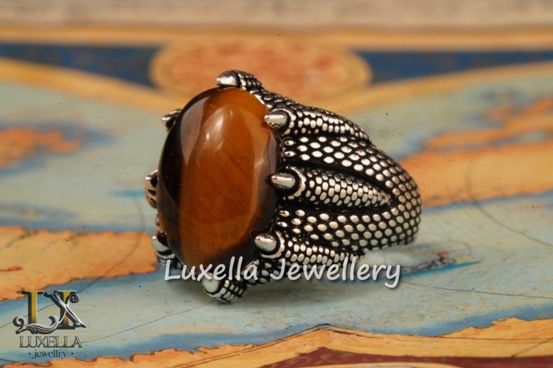 Sterling Silver Tiger's Eye Men's Ring - Handcrafted Unique Silver Ring for Men