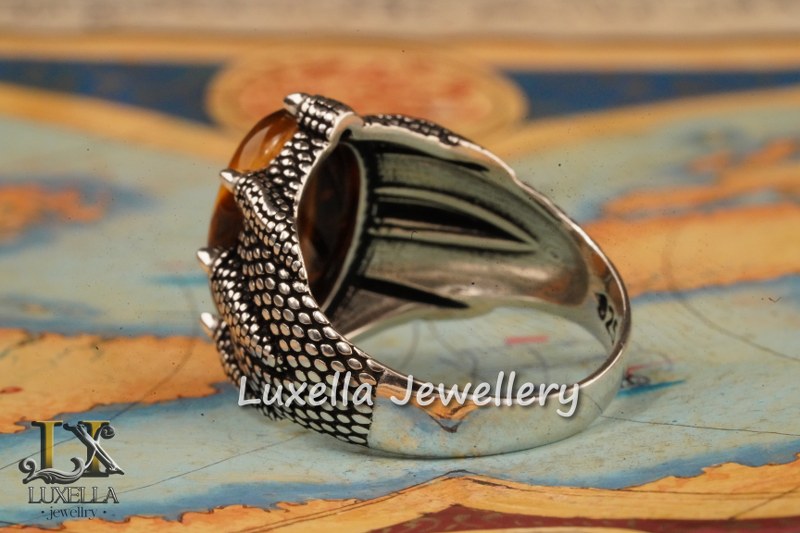 Sterling Silver Tiger's Eye Men's Ring - Handcrafted Unique Silver Ring for Men