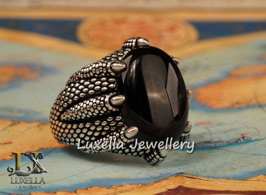 Sterling Silver 925 Onyx Men's Ring - Unique Handmade Men's Ring - Men's Onyx Ring