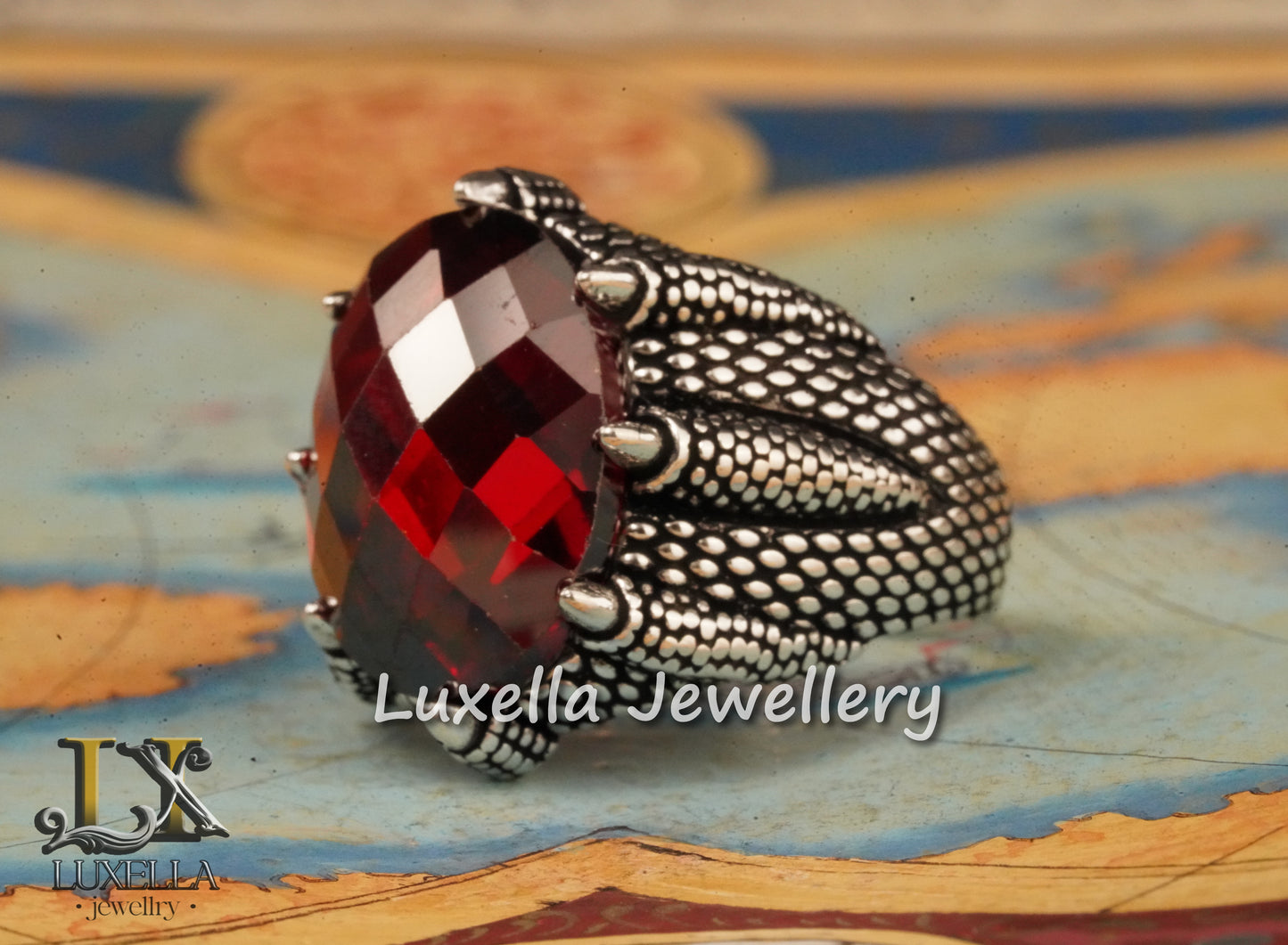 Sterling Silver Garnet Men's Ring - Handcrafted Jewelry for Bold Style