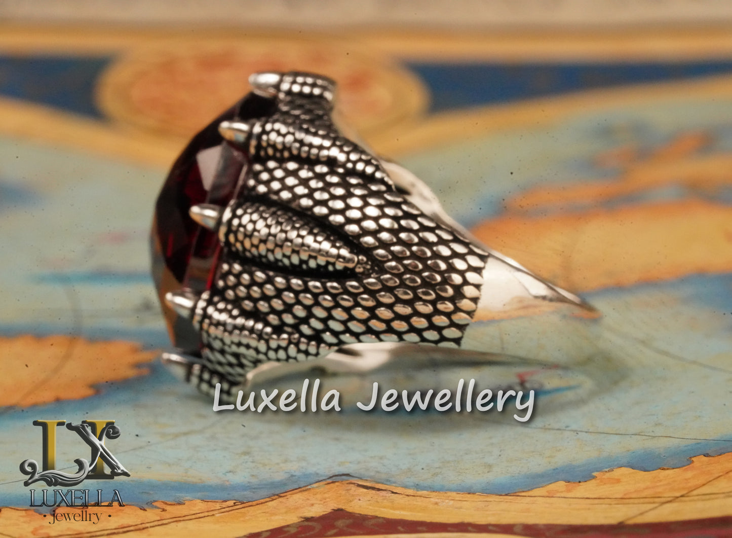 Sterling Silver Garnet Men's Ring - Handcrafted Jewelry for Bold Style