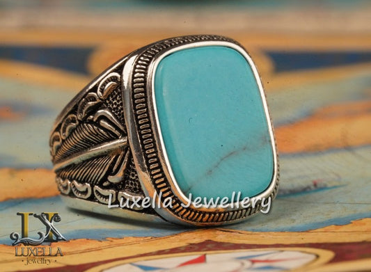 Sterling Silver Turquoise Men's Ring - Handcrafted Statement Jewelry for Men