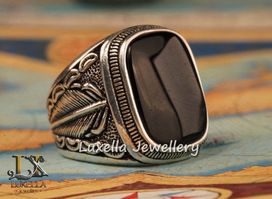 Sterling Silver 925 Onyx Men's Ring - Unique Handmade Men's Ring - Men's Onyx Ring