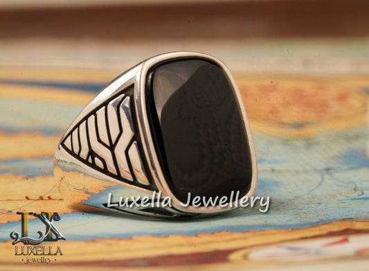 Sterling Silver 925 Onyx Men's Ring - Unique Handmade Men's Ring - Men's Onyx Ring