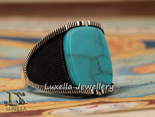 Sterling Silver Turquoise Men's Ring - Handcrafted Statement Jewelry for Men