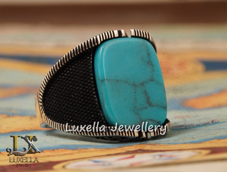 Sterling Silver Turquoise Men's Ring - Handcrafted Statement Jewelry for Men