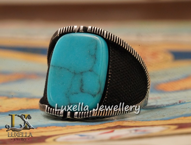 Sterling Silver Turquoise Men's Ring - Handcrafted Statement Jewelry for Men