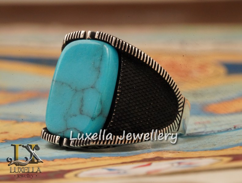 Sterling Silver Turquoise Men's Ring - Handcrafted Statement Jewelry for Men