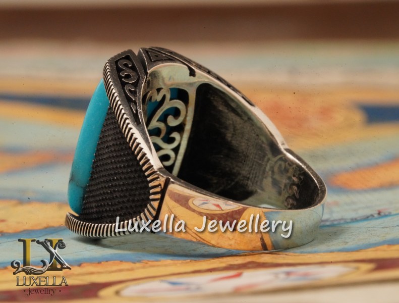 Sterling Silver Turquoise Men's Ring - Handcrafted Statement Jewelry for Men