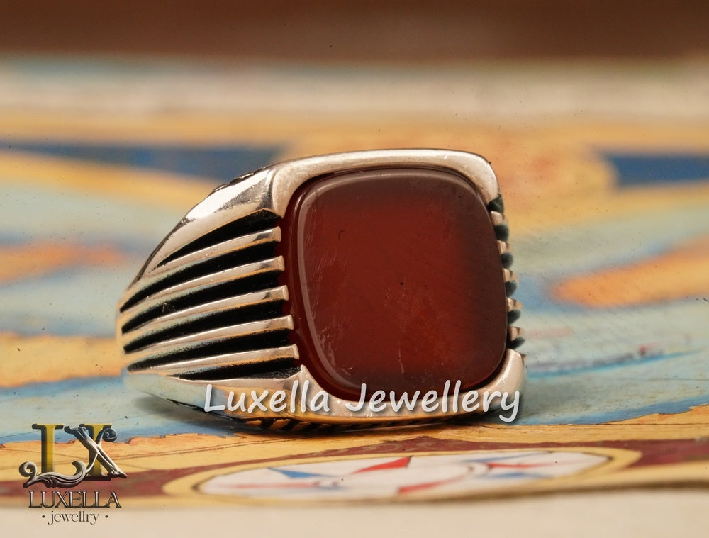 Sterling Silver Agate Men's Ring - Unique Handcrafted Statement Ring for Men