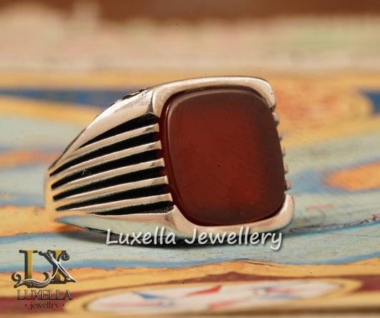 Sterling Silver Agate Men's Ring - Unique Handcrafted Statement Ring for Men