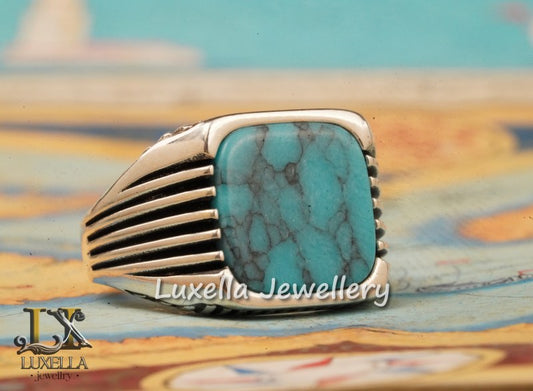 Sterling Silver Turquoise Men's Ring - Handcrafted Statement Jewelry for Men