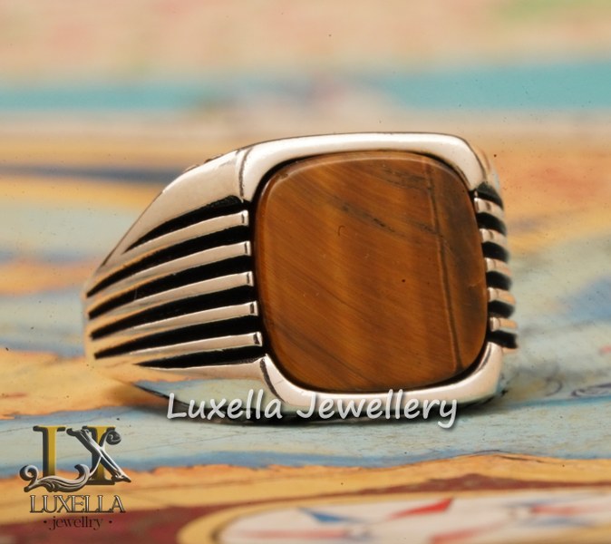 Sterling Silver Tiger's Eye Men's Ring - Handcrafted Unique Silver Ring for Men