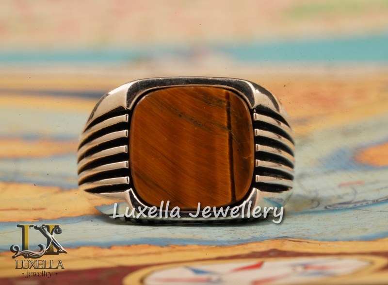 Sterling Silver Tiger's Eye Men's Ring - Handcrafted Unique Silver Ring for Men