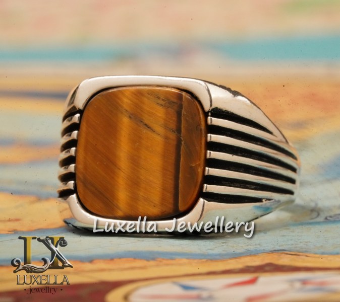 Sterling Silver Tiger's Eye Men's Ring - Handcrafted Unique Silver Ring for Men